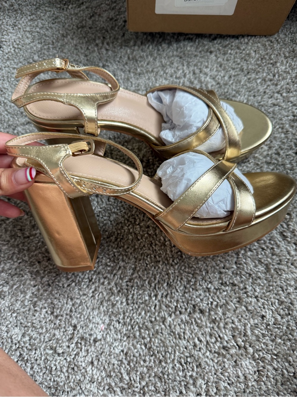 Gold Platform Block Heel Sandals - Women